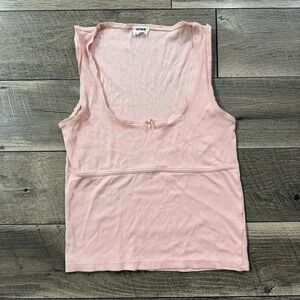 Pink Cotton On Stretch Y2K Tank Top Size Medium Slim Fairy Coquette Bow Babydoll